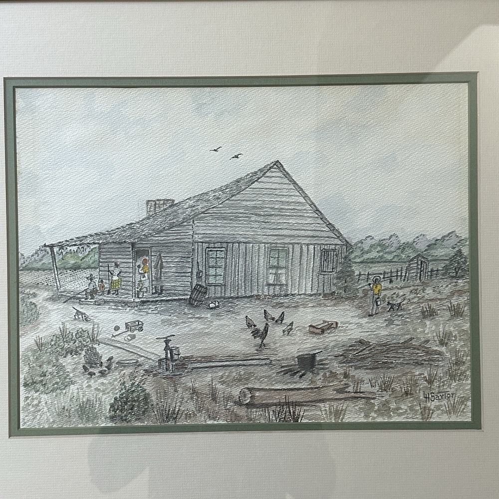 Lucy H Sartor Original‎ Watercolor Graphite 22.5x19.5 in Framed Signed Farm Life